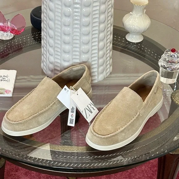 🆕 Zara Suede Boat Shoes in Sandy Brown - Picture 6 of 11